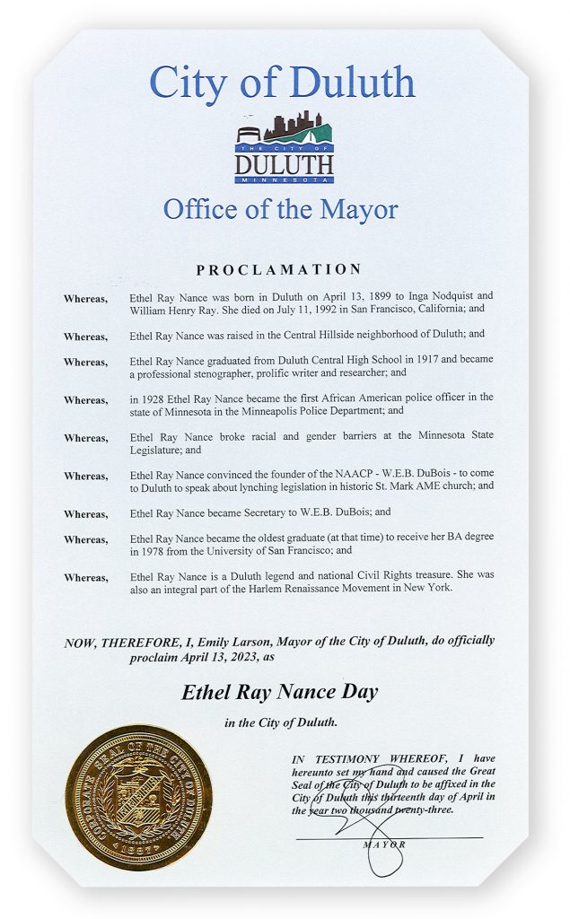 Ethel Ray Nance Day - City of Duluth Office of the Mayor Proclamation April 13, 2023